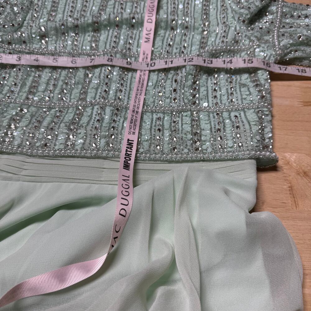 Mac Duggal NWT Sage Green Chiffon Gown Beaded Embellished 3/4 Sleeve Top Size 4 - Picture 6 of 9